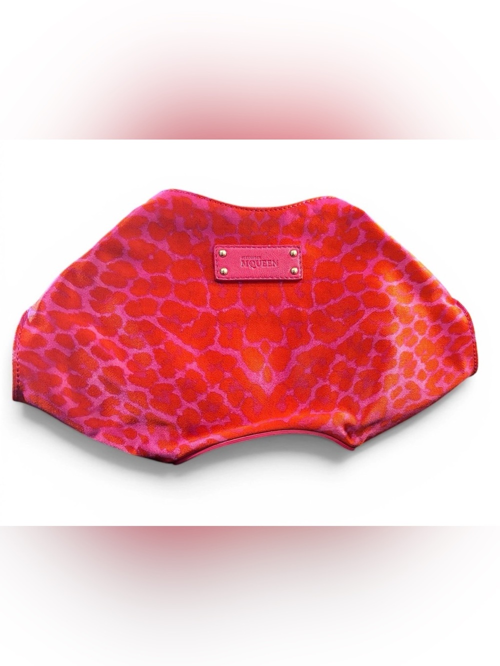 Alexander McQueen Pink + Red Leopard Satin & Leather Manta Clutch
